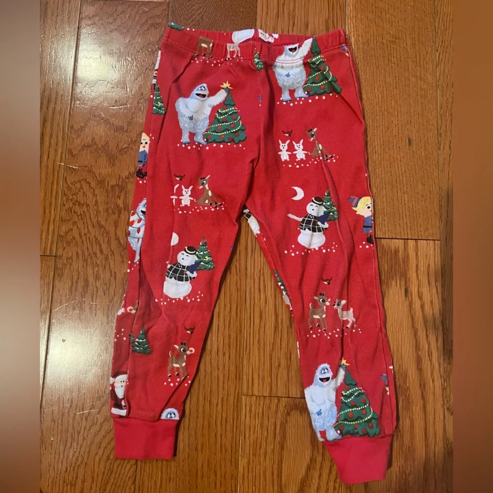 Pottery Barn Kids Red Holiday Snowman & Reindeer Pajama Set